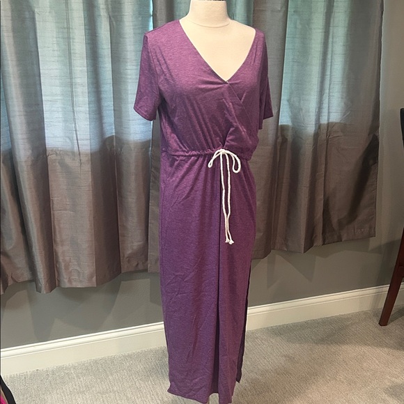 Chic Purple Maxi Dress with Drawstring Waist sz Large - Picture 1 of 8